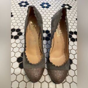 Butter Gray Suede Heels with Glitter Toe